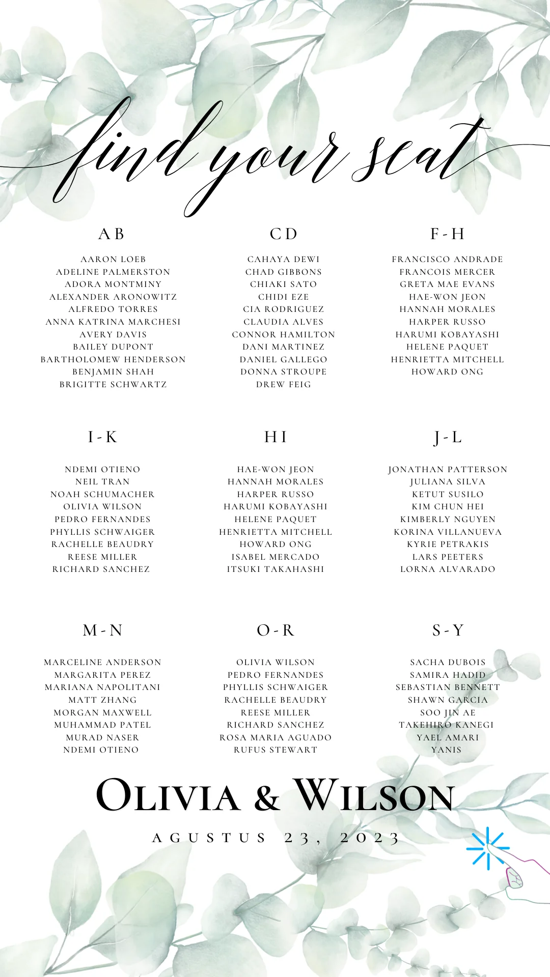 Digital Display with Seating Chart